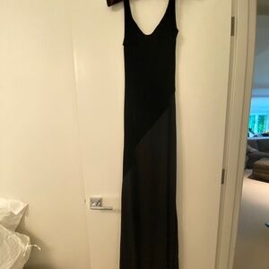 Long Black Bias Cut Dress, Crepe and Velvet, Size 6